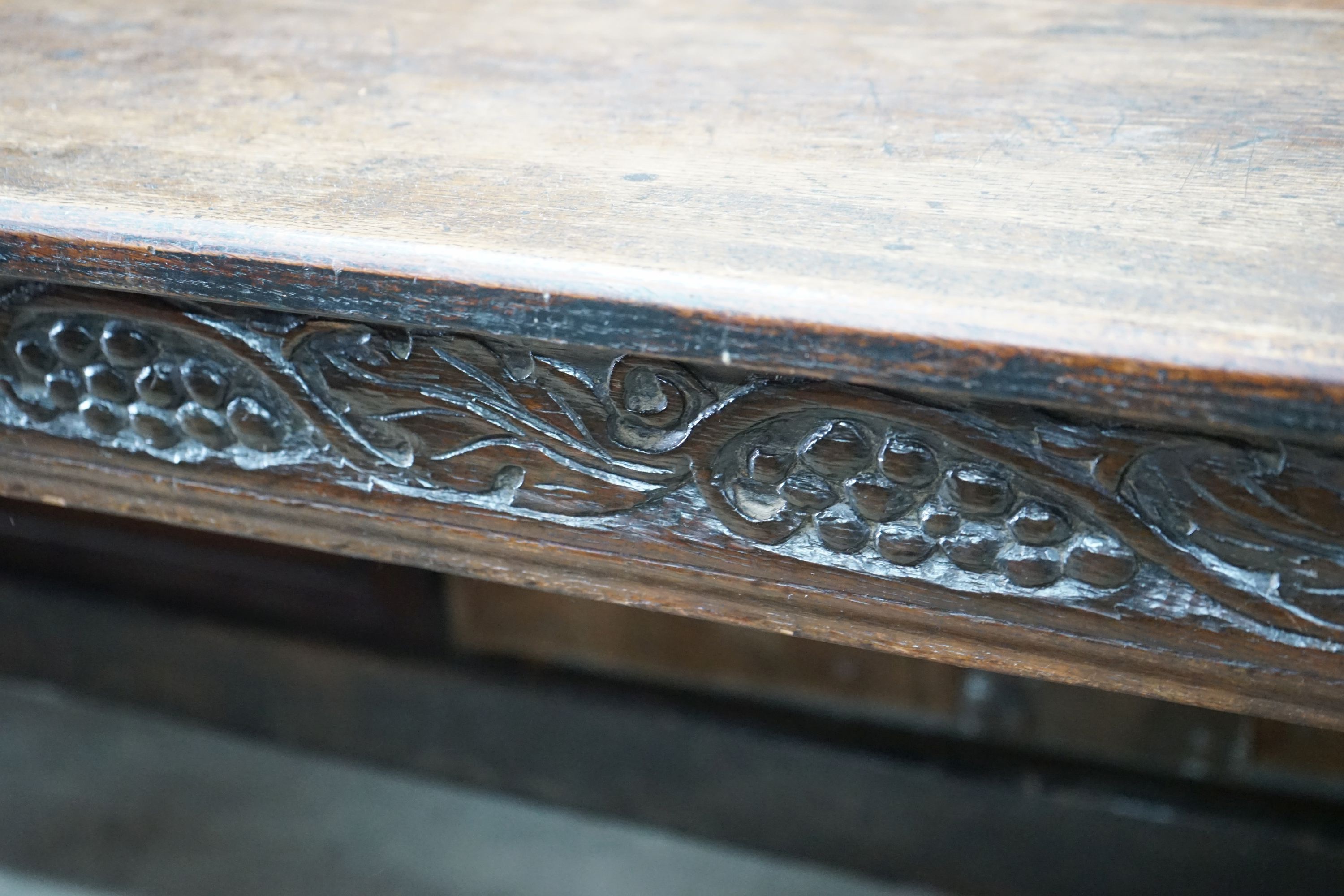 A rectangular planked refectory type dining table, length 190cm, depth 66cm, height 71cm